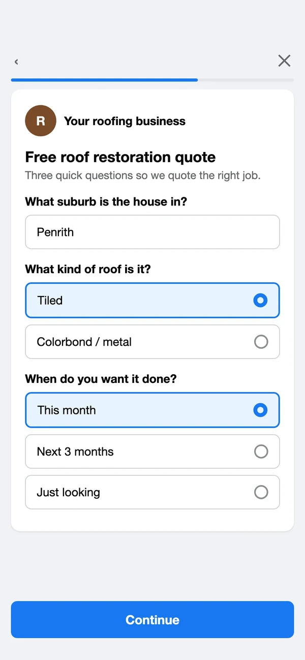 The three-question form a homeowner fills in